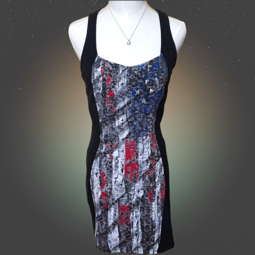 Metal Mulisha Distressed American Flag Racerback Bodycon Mini Dress Medium